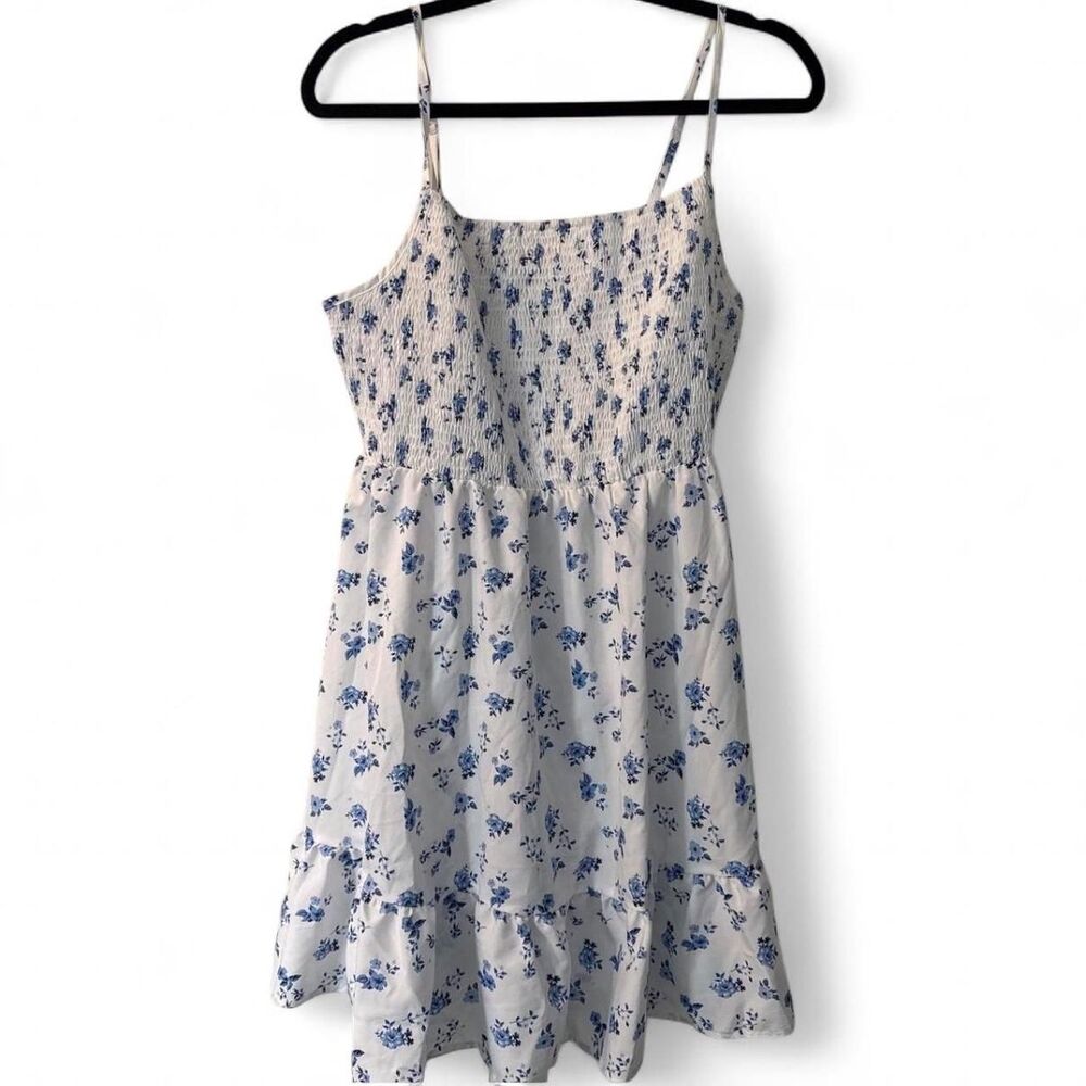 Blue Floral Smocked Mini Dress 1XL New Back to School New